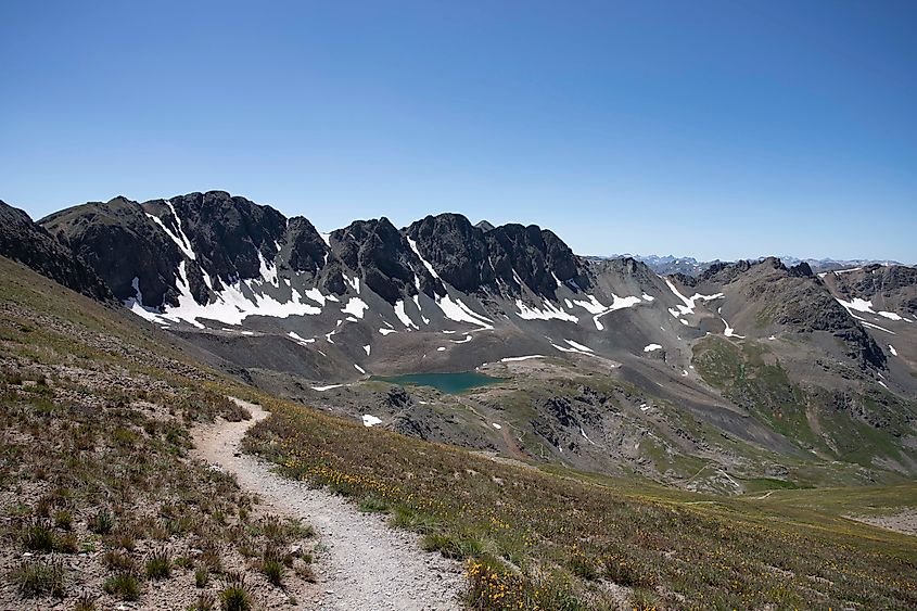 Looking down at American Basin from near the top of Handies Peak. Image credit Brendan Cane 