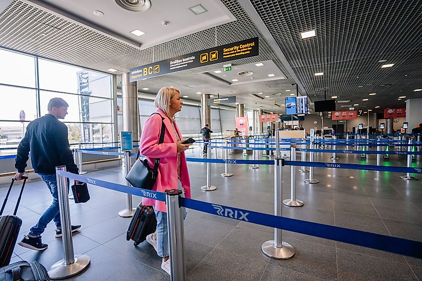 People at Riga Airport in Latvia.