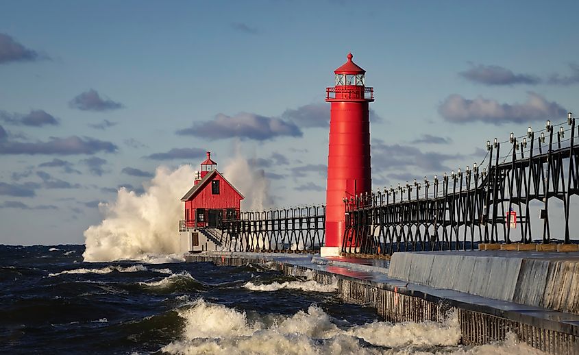 Grand Haven Lighthouse with surf