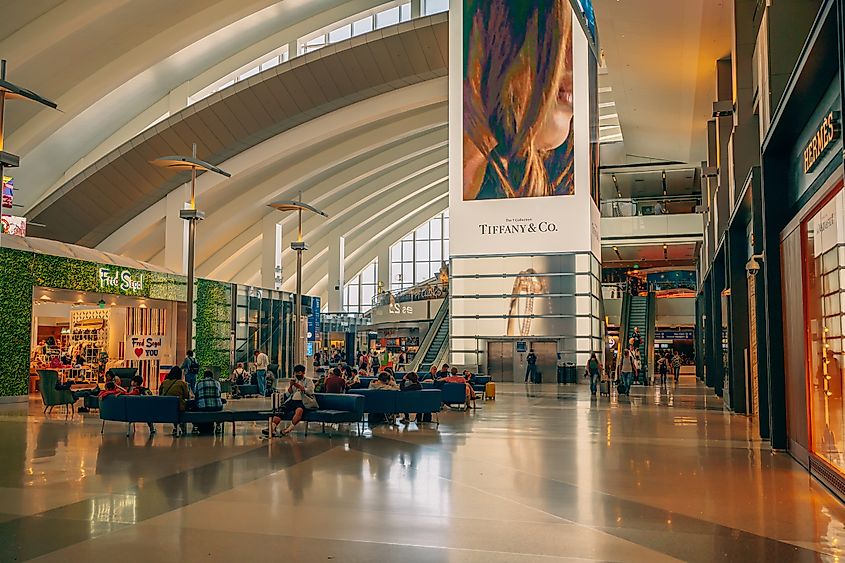 The Tom Bradley International Airport departure terminal in the Los Angeles International Airport.