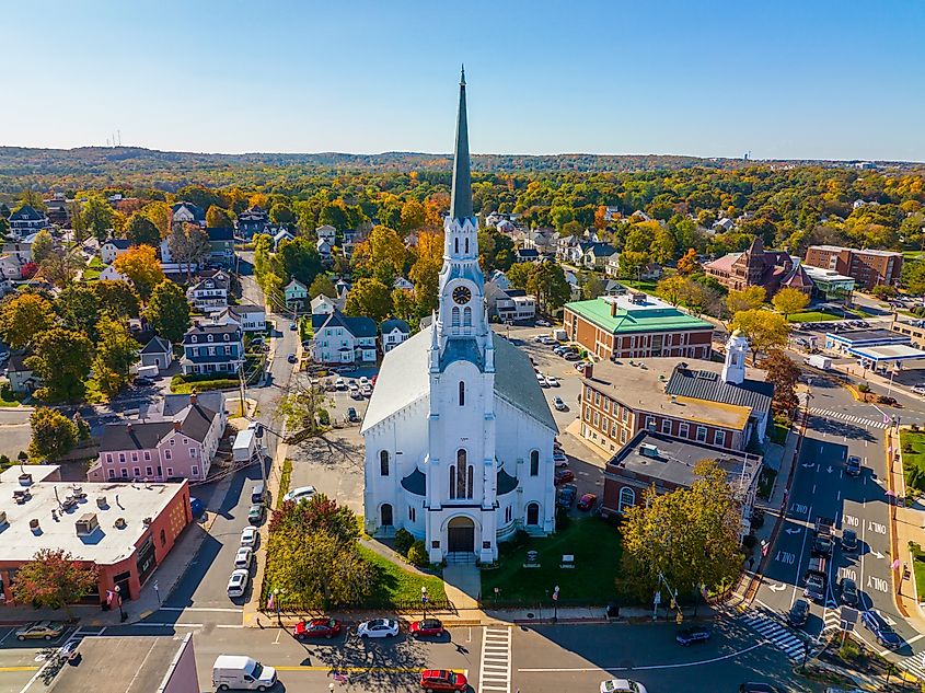 First Congregational Church of Woburn at 322 Main Street in historic downtown Woburn, Massachusetts