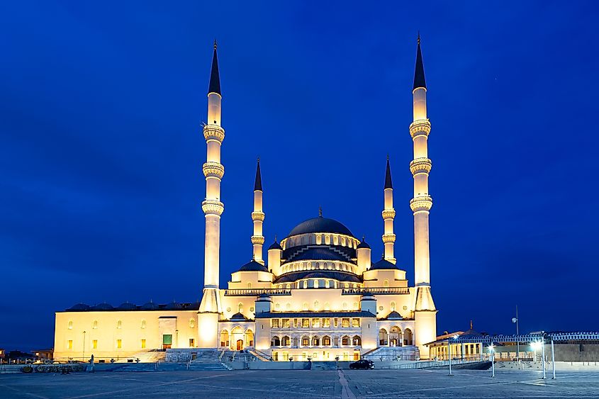 Kocatepe Mosque at sunset twilight in Ankara, Turkey.