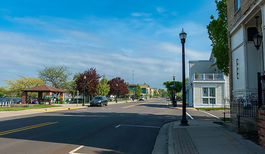 Downtown street in Pentwater, Michigan