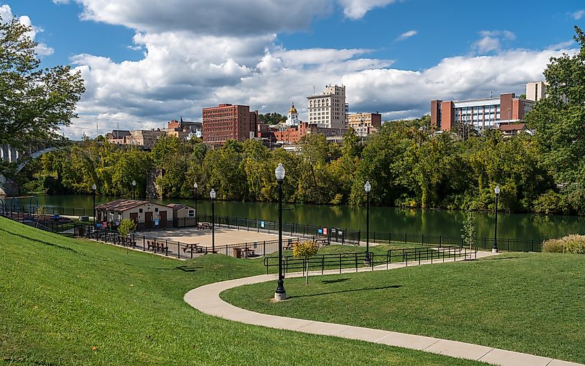 Panorama of the river and city skyline of Fairmont in West Virginia