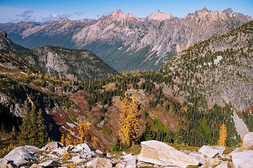 Rugged mountain scenery on the eastern slopes of the Cascade Mountains near Mazama, Washington.
