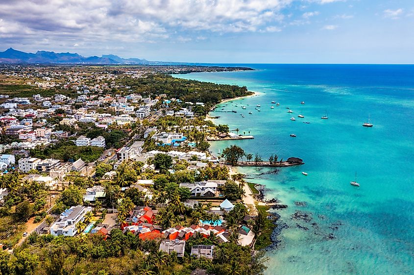 Aerial view of Mont Choisy beach in Grand Baie. Image credit DaLiu via Shutterstock.