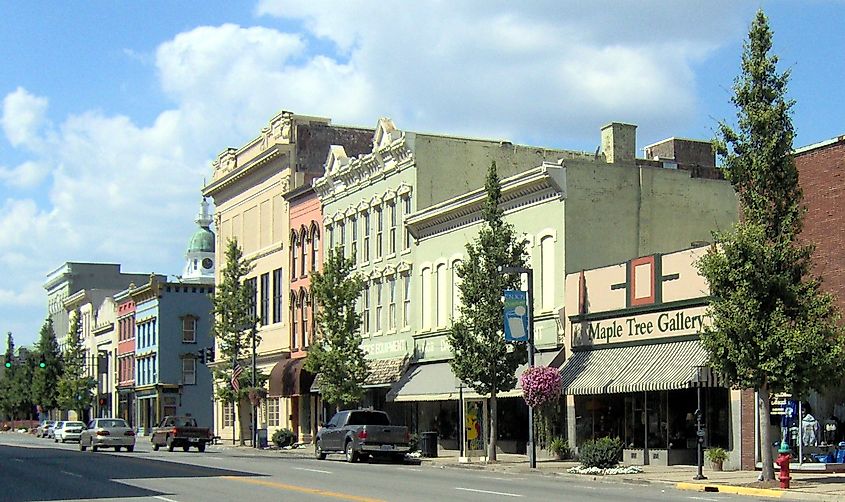 Street view of downtown Danville, Kentucky, featuring historic buildings, local shops, and a charming small-town atmosphere.