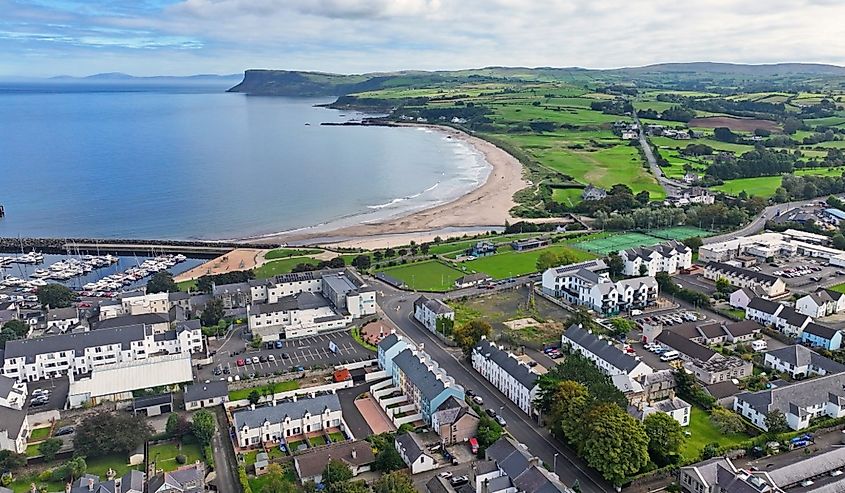 Aerial view of Ballycastle, County Antrim, Northern Ireland.