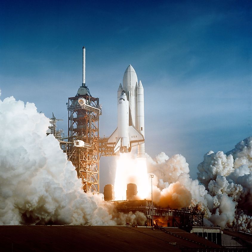 The space shuttle Columbia launching. Image credit NASA via Wikimedia.