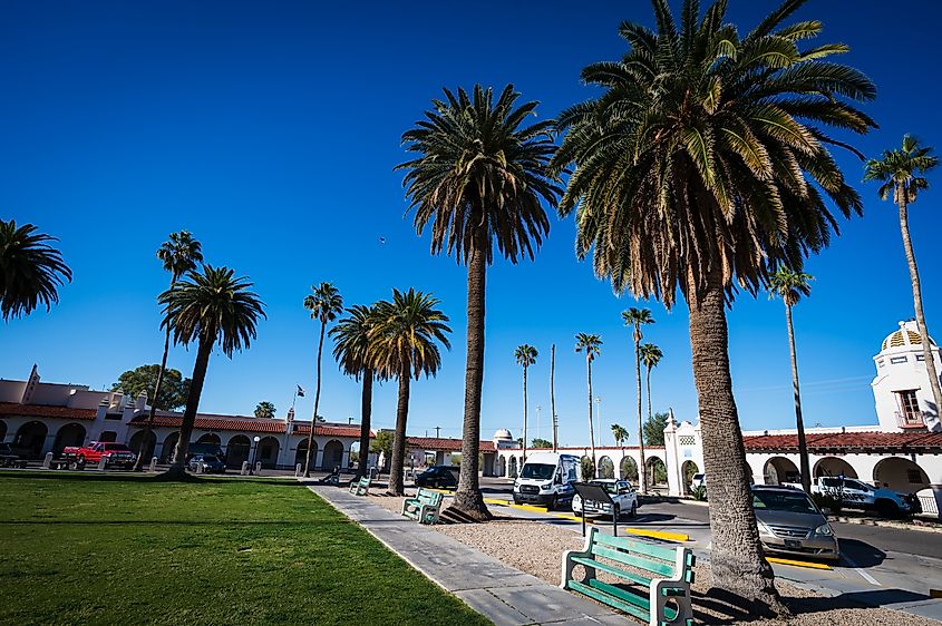 The historic town plaza in Ajo, Arizona