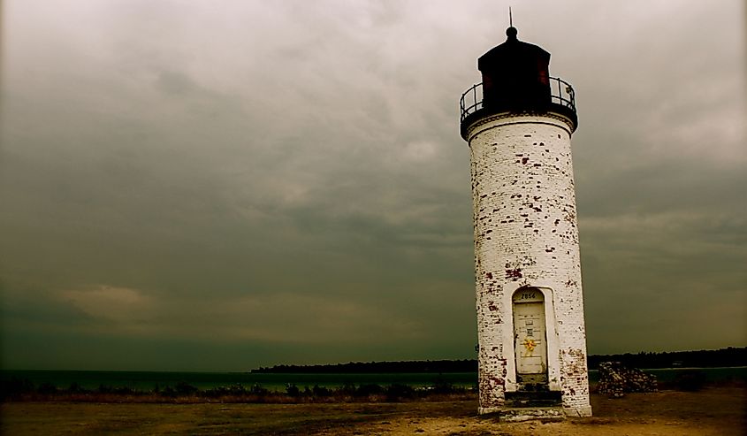 Old lighthouse on Beaver Island, St. James Harbor, Lake Michigan.