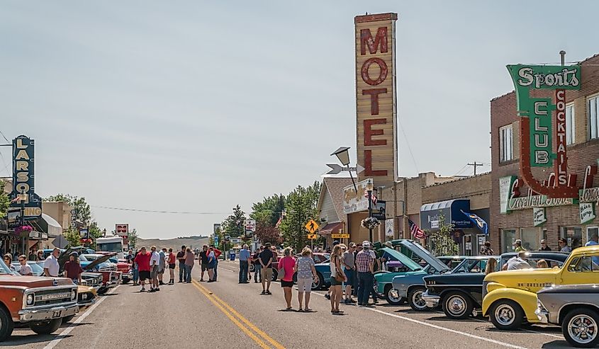 Classic and vintage car show on Main Street in Shelby, Montana.