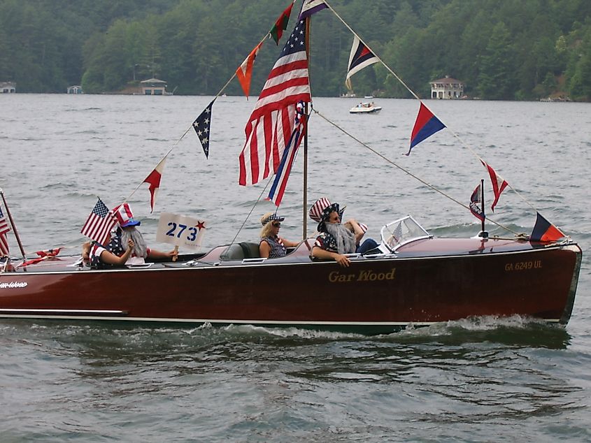 A boat on Lake Rabun near Lakemont in Georgia.