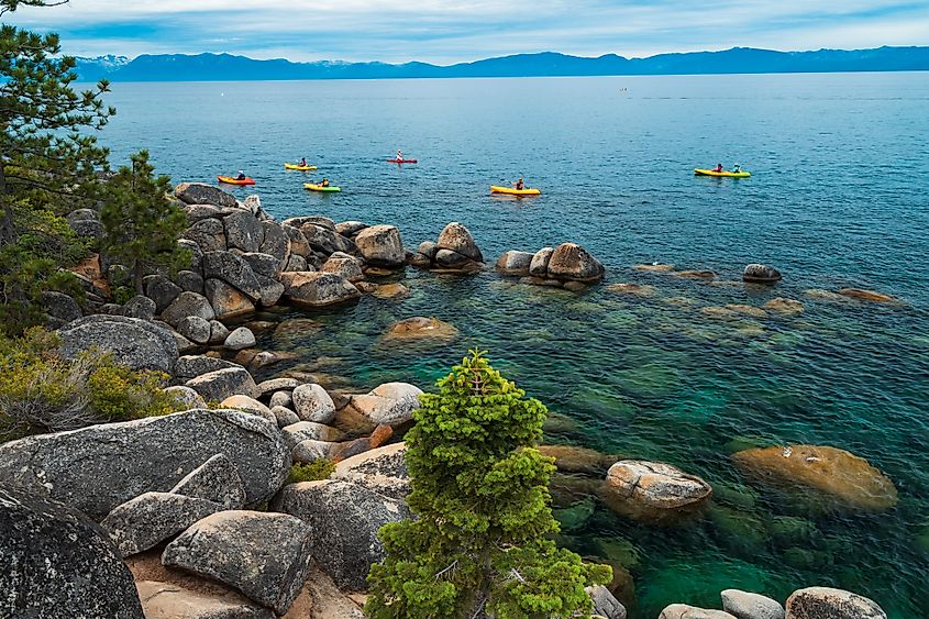 People kayaking in Lake Tahoe.