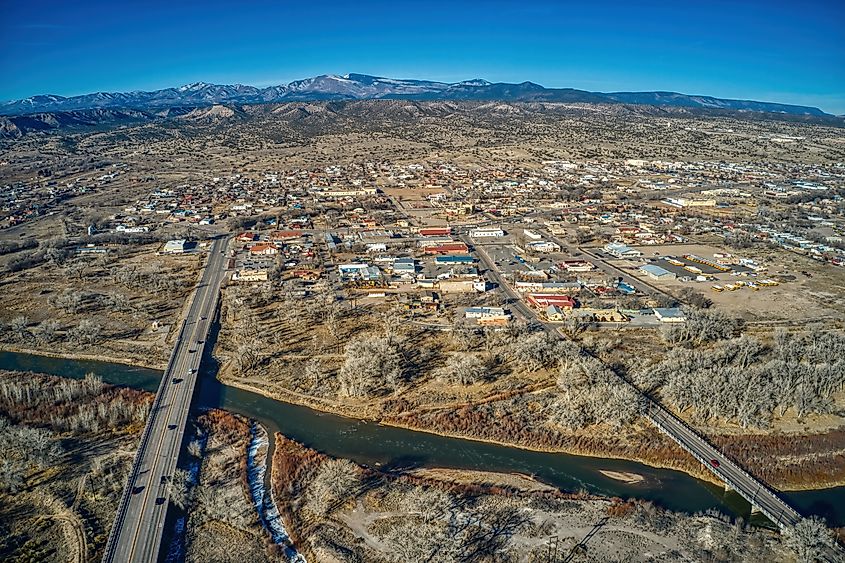 Aerial View of Espanola, New Mexico, in Winter.