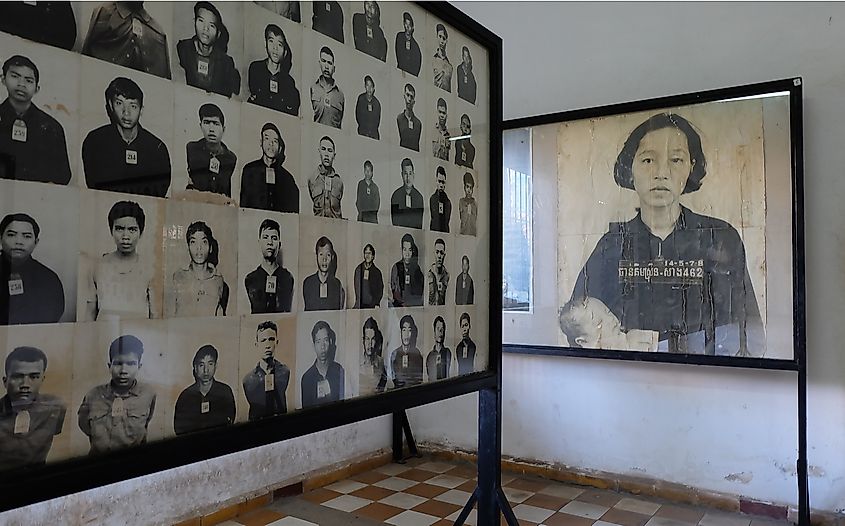 The Tuol Sleng Genocide Museum in Phnom Penh, Cambodia, the former S-21 detention center where roughly 17,000 to 20,000 Khmer Rouge prisoners were processed.