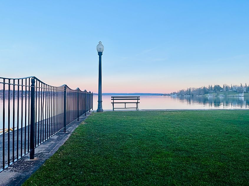 Bench overlooking Skaneateles Lake, New York.