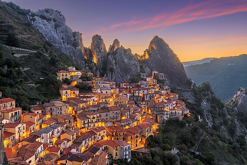 Castelmezzano at dawn in Basilicata, Italy.