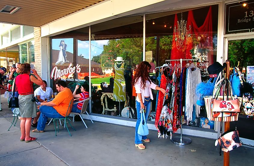 Colorful garment stores in Breaux Bridge, Louisiana