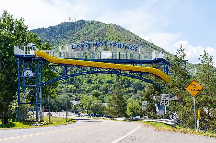 The entrance sign of Lava Hot Springs.