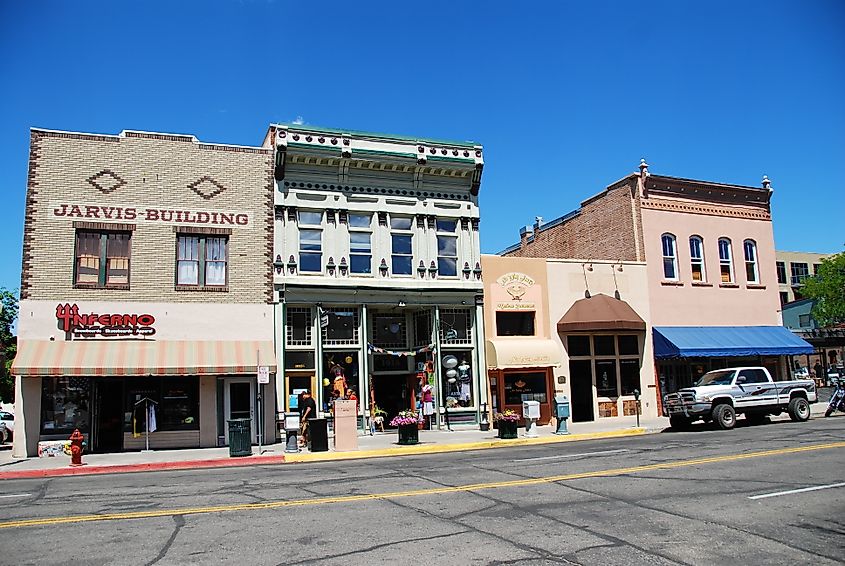 Main Avenue in Durango, Colorado, with small stores.