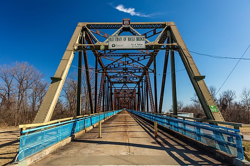 Cantilever Bridge, the Classic Old Chain of Rocks Bridge crosses the Missouri River in St. Louis, Missouri