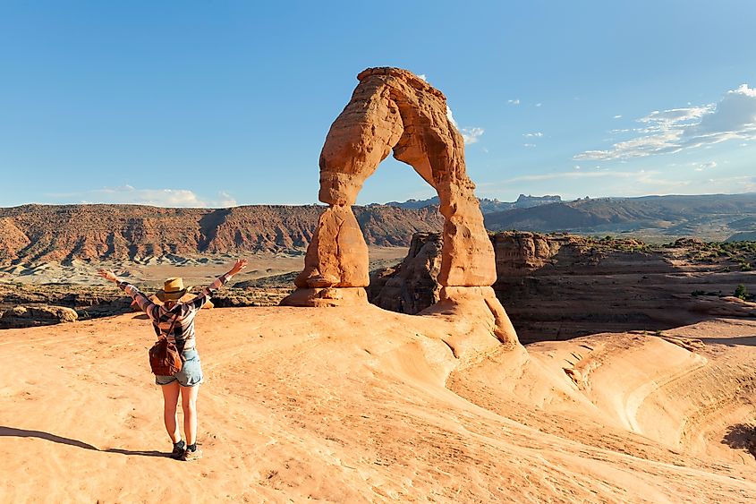 The Delicate Arch freestanding sandstone arch in the Arches National Park, Utah.