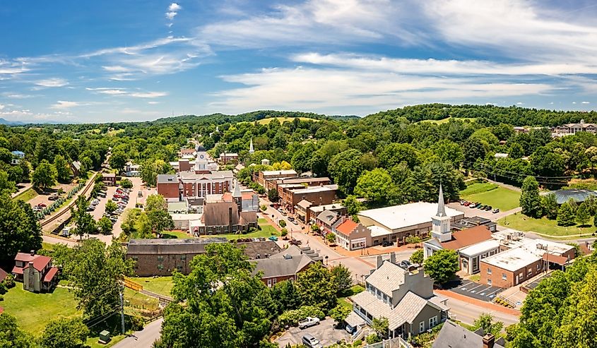 Aerial view of Tennessee's oldest town, Jonesborough. 