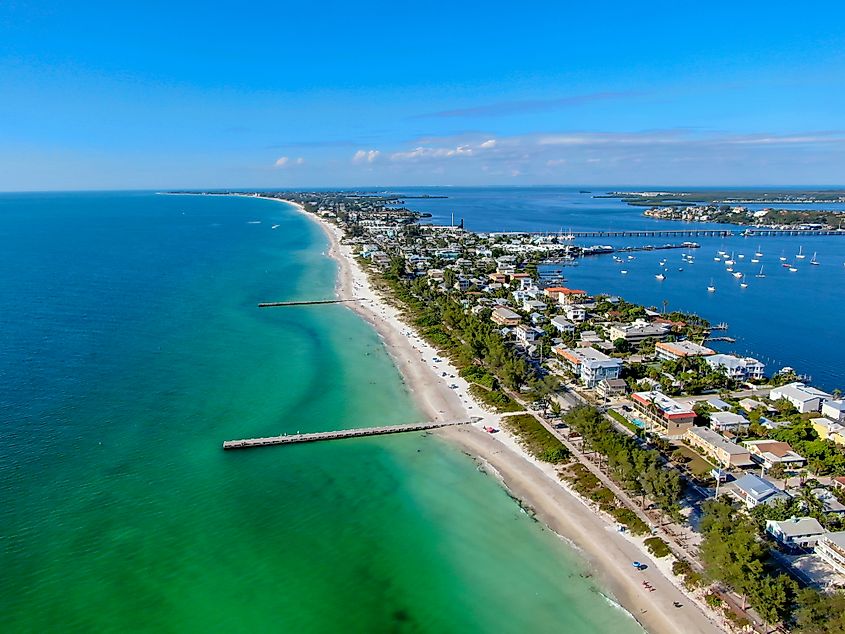 Aerial view of Cortez beach, Anna Maria Island, Florida, USA.