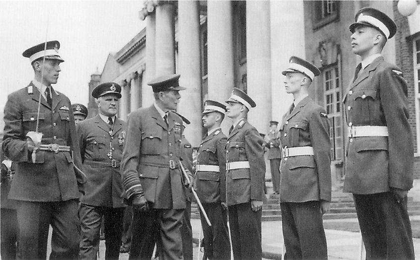 Lord Trenchard inspecting cadets at the RAF College Cranwell. Credit Wikimedia. 