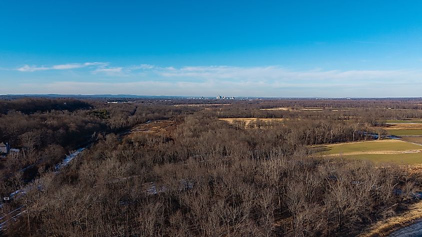 Aerial view featuring the Great Meadows in Rocky Hill, Connecticut.