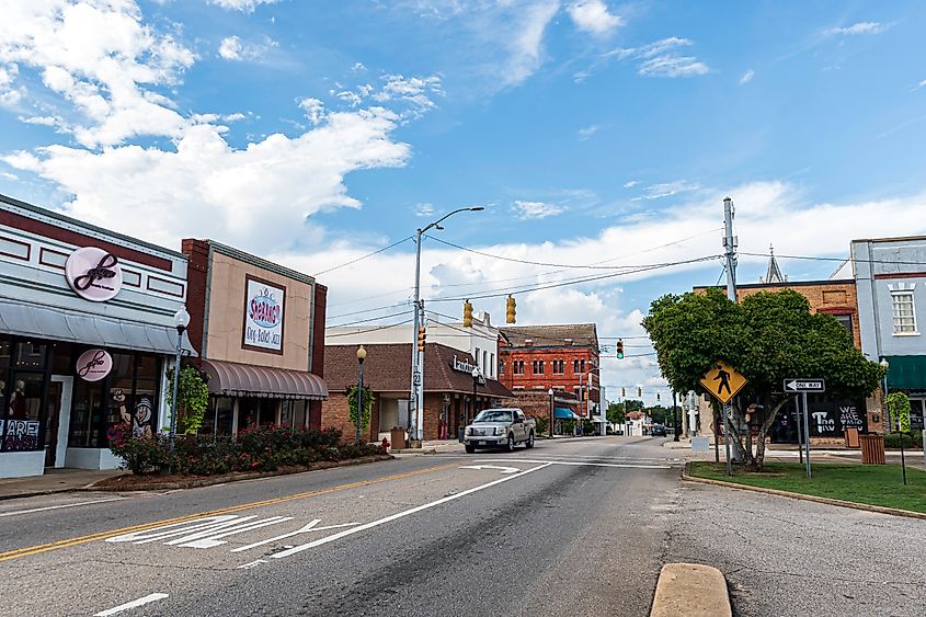 Main Street in historic downtown Troy, Alabama.