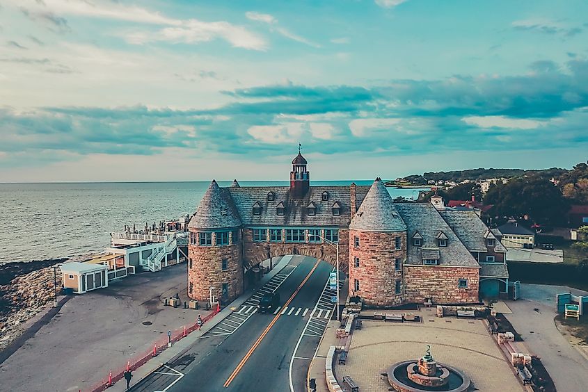 Stone towers of the old Narragansett Pier Casino