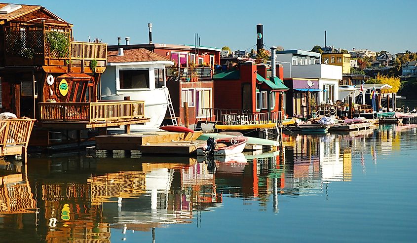 The colorful houseboats of Sausalito, California