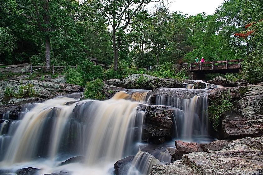 Scenic view of a waterfall in Devil's Hopyard State Park in East Haddam, Connecticut