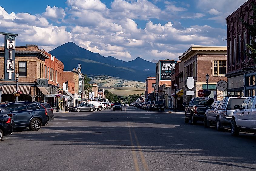 View of the downtown area of Livingston, Montana, gateway to Yellowstone National Park.