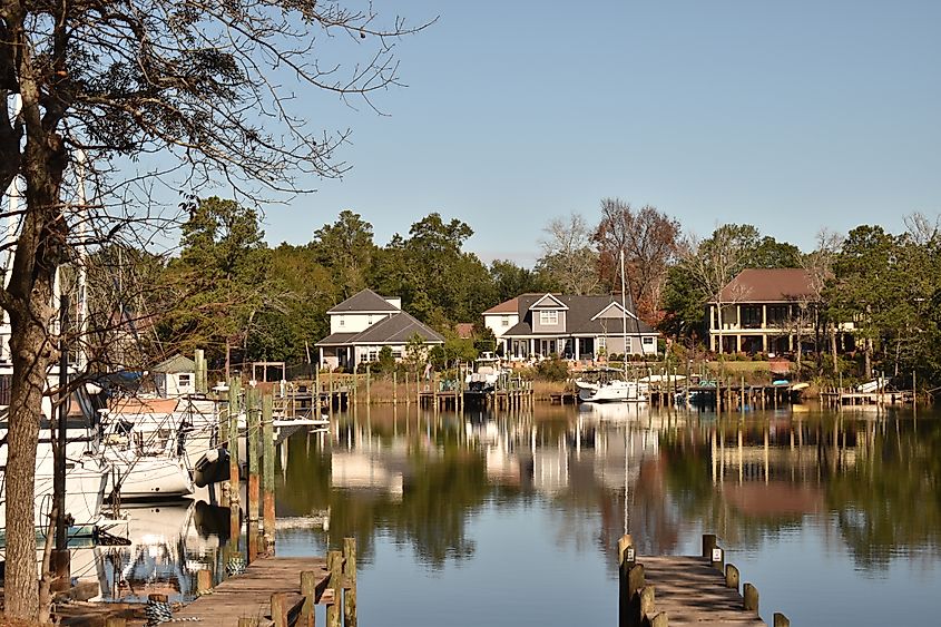 Boats docked along the Bluewater Bay Marina in Niceville, Florida.