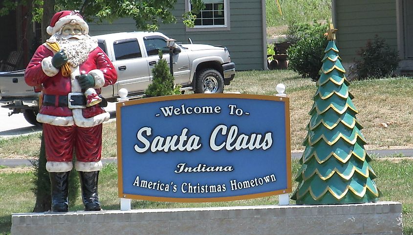 Welcome sign, Santa Claus, Indiana.
