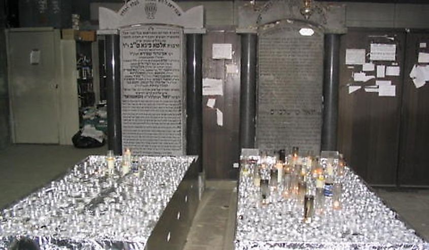 Grave of Grand Rabbi Joel Teitelbaum (R) and his wife, Rebbetzin Alte Feiga Teitelbaum (L) in Kiryas Joel Cemetery