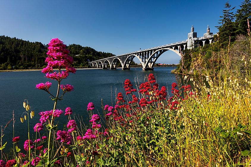 A scenic bridge in Gold Beach, Oregon.