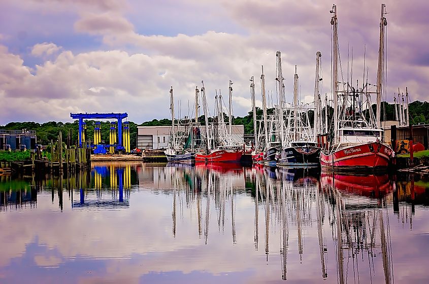 Shrimp boats are pictured in Bayou La Batre, Alabama.