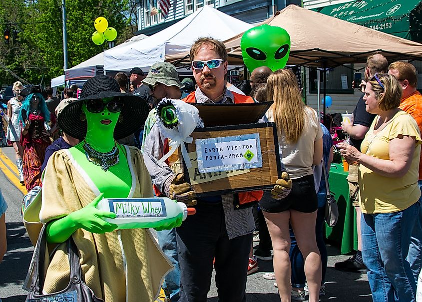 Pine Bush, New York: Annual UFO Fair with costumed attendees marching in a parade. Image Credit Paul Juser via Shutterstock.