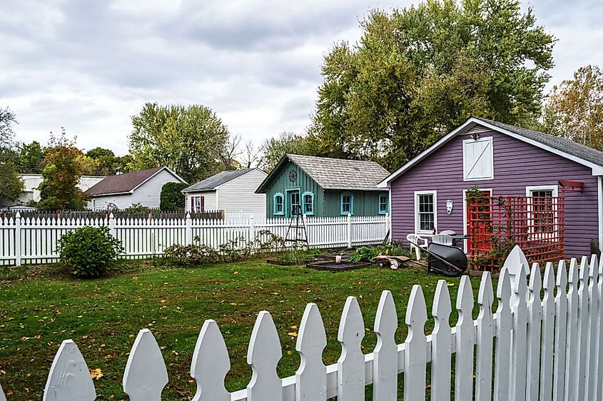 Homes and backyards in Frenchtown, New Jersey. 