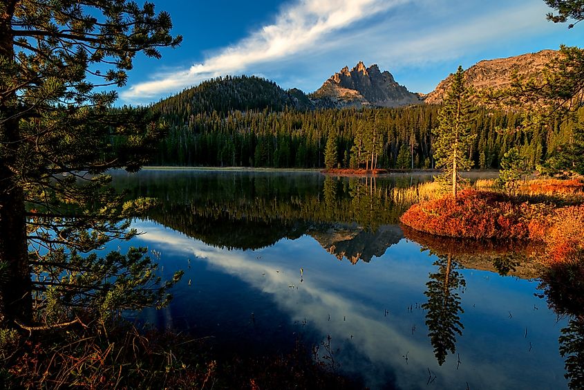 Beautiful lake reflection in the Sawtooth mountains of Idaho