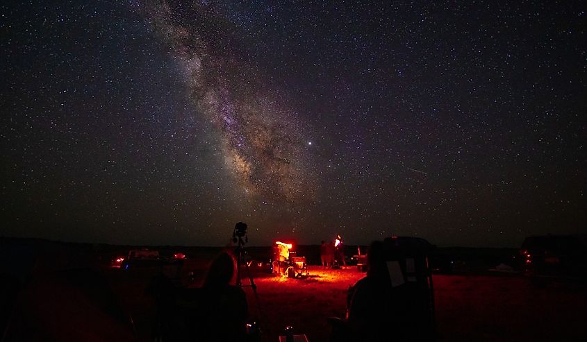 Amateur astronomers look towards the Milky Way during the Nebraska Star Party in Merritt Reservoir, Nebraska.