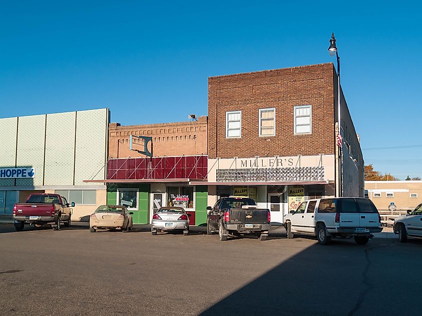 Businesses in central Harvey, North Dakota.