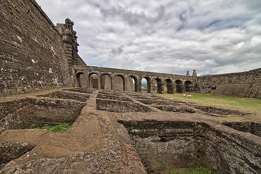 Access bridge to the São João Baptista Fortress in Angra do Heroísmo, Terceira Island, Portugal.