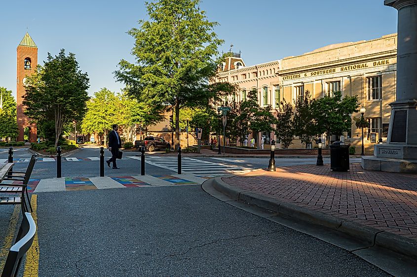 Coming to work early in the morning in Downtown Spartanburg. Editorial credit: Wileydoc / Shutterstock.com