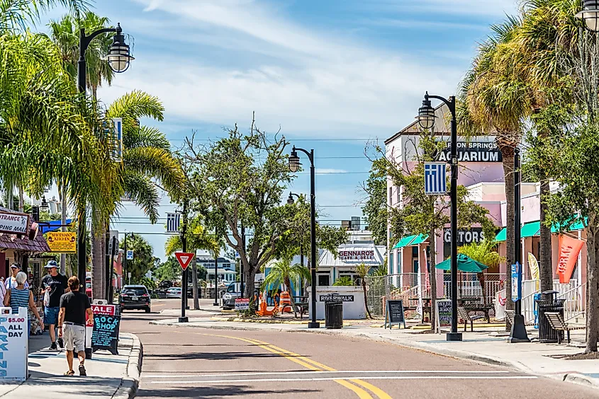 The charming downtown area of Tarpon Springs, Florida.
