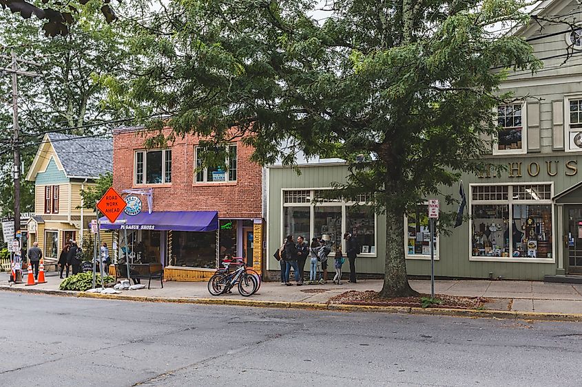 The charming downtown area of Woodstock, New York